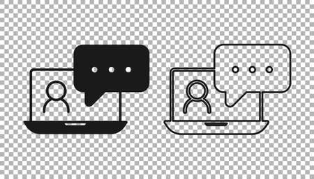 Black Video chat conference icon isolated on transparent background. Online meeting work form home. Remote project management. Vectorのイラスト素材