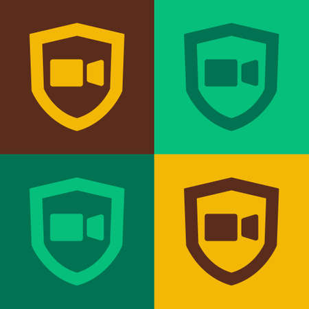 Pop art Video chat conference icon isolated on color background. Online meeting work form home. Remote project management. Vectorのイラスト素材