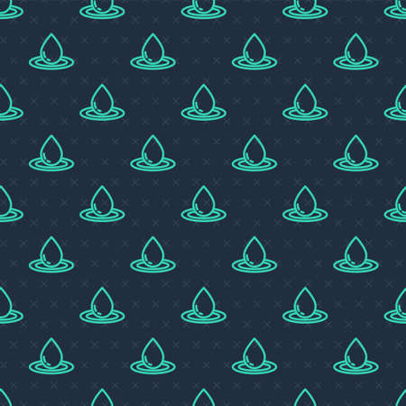 Green line Water drop icon isolated seamless pattern on blue background. Vectorのイラスト素材