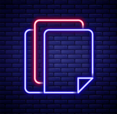 Glowing neon line File document icon isolated on brick wall background. Checklist icon. Business concept. Colorful outline concept. Vectorのイラスト素材