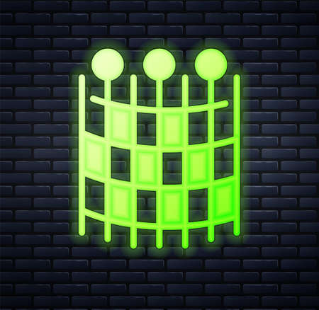 Glowing neon Fishing net pattern icon isolated on brick wall background. Fishing tackle. Vectorのイラスト素材