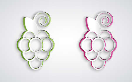 Paper cut Grape fruit icon isolated on grey background. Paper art style. Vectorのイラスト素材