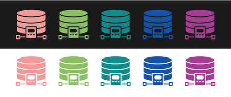 Set Cloud database icon isolated on black and white background. Cloud computing concept. Digital service or app with data transferring. Vectorのイラスト素材