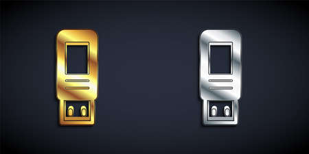 Gold and silver USB flash drive icon isolated on black background. Long shadow style. Vectorのイラスト素材