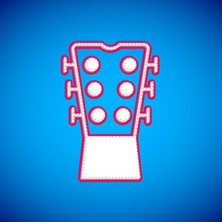 White Guitar neck icon isolated on blue background. Acoustic guitar. String musical instrument. Vectorのイラスト素材