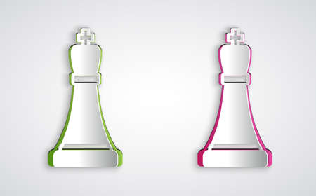 Paper cut Chess icon isolated on grey background. Business strategy. Game, management, finance. Paper art style. Vectorのイラスト素材