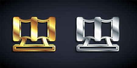 Gold and silver Kid playground slide pipe icon isolated on black background. Long shadow style. Vectorのイラスト素材
