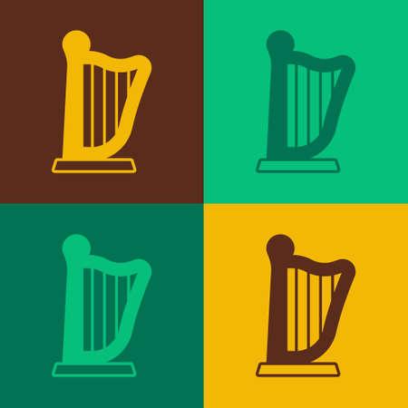 Pop art Harp icon isolated on color background. Classical music instrument, orhestra string acoustic element. Vectorのイラスト素材