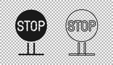 Black Stop sign icon isolated on transparent background. Traffic regulatory warning stop symbol. Vectorのイラスト素材