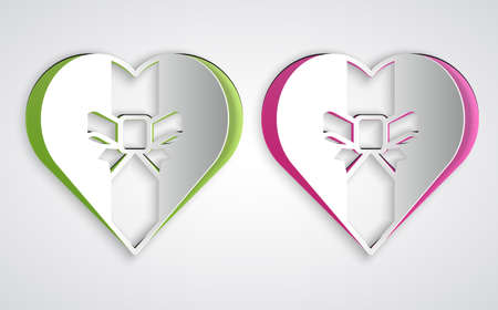 Paper cut Gift box icon isolated on grey background. Merry Christmas and Happy New Year. Paper art style. Vectorのイラスト素材