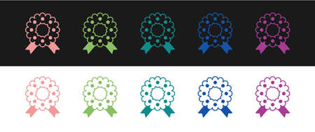 Set Christmas wreath icon isolated on black and white background. Merry Christmas and Happy New Year. Vectorのイラスト素材