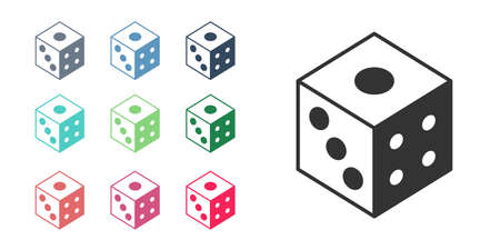 Black Game dice icon isolated on white background. Casino gambling. Set icons colorful. Vectorのイラスト素材