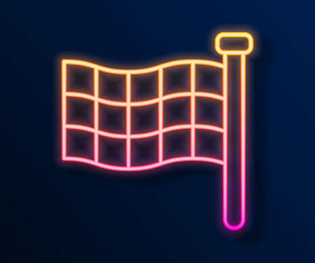 Glowing neon line Checkered flag icon isolated on black background. Racing flag. Vectorのイラスト素材