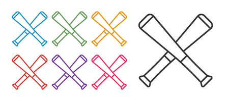 Set line Crossed baseball bat icon isolated on white background. Set icons colorful. Vectorのイラスト素材