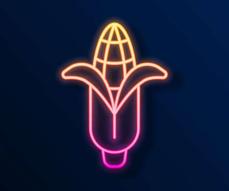 Glowing neon line Corn icon isolated on black background. Vectorのイラスト素材