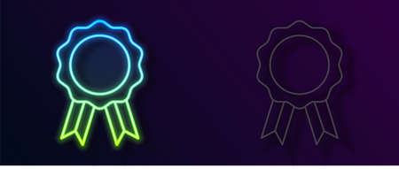 Glowing neon line Online education with diploma icon isolated on black background. Diploma online at home. Webinar and video seminar learning. Vectorのイラスト素材