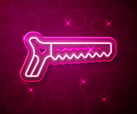 Glowing neon line Hand saw icon isolated on red background. Vectorのイラスト素材