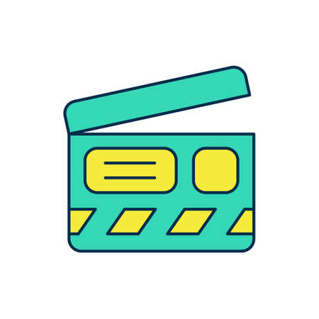 Filled outline Movie clapper icon isolated on white background. Film clapper board. Clapperboard sign. Cinema production or media industry. Vectorのイラスト素材