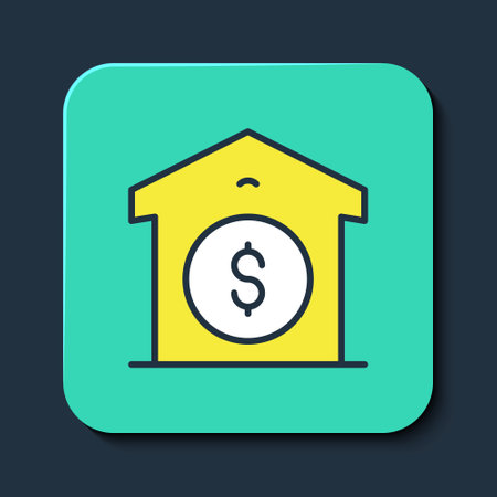 Filled outline Warehouse price icon isolated on blue background. Turquoise square button. Vectorのイラスト素材