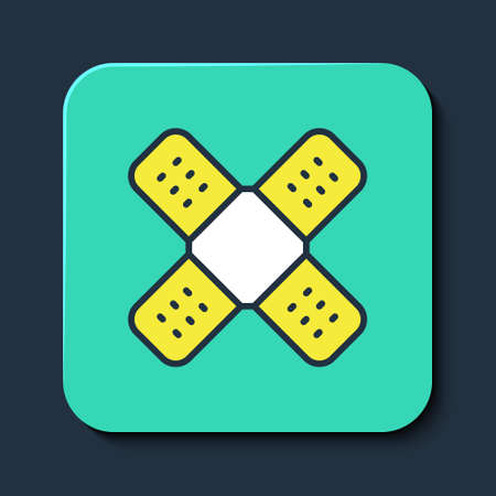 Filled outline Crossed bandage plaster icon isolated on blue background. Medical plaster, adhesive bandage, flexible fabric bandage. Turquoise square button. Vectorのイラスト素材