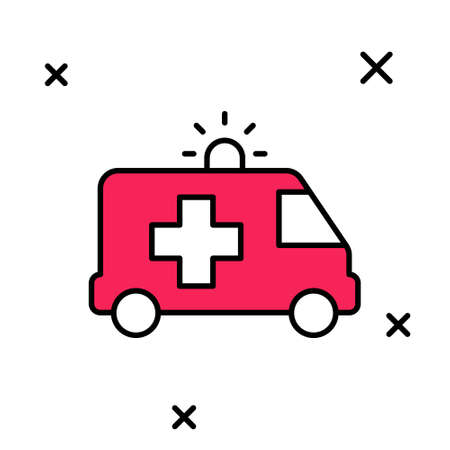 Filled outline Ambulance and emergency car icon isolated on white background. Ambulance vehicle medical evacuation. Vectorのイラスト素材