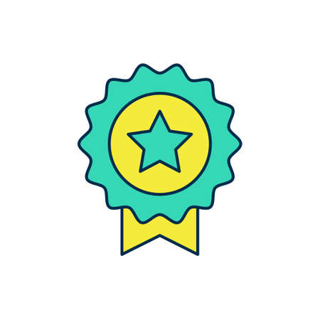 Filled outline Medal with star icon isolated on white background. Winner achievement sign. Award medal. Vectorのイラスト素材