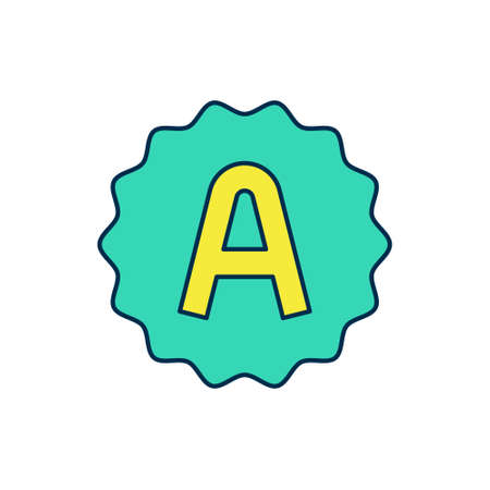 Filled outline Exam sheet with A plus grade icon isolated on white background. Test paper, exam, or survey concept. School test or exam. Vectorのイラスト素材