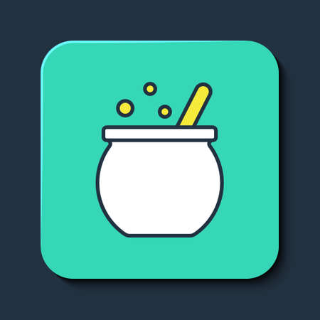 Filled outline Halloween witch cauldron icon isolated on blue background. Happy Halloween party. Turquoise square button. Vectorのイラスト素材
