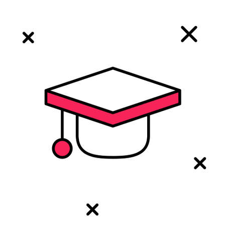 Filled outline Graduation cap icon isolated on white background. Graduation hat with tassel icon. Vectorのイラスト素材