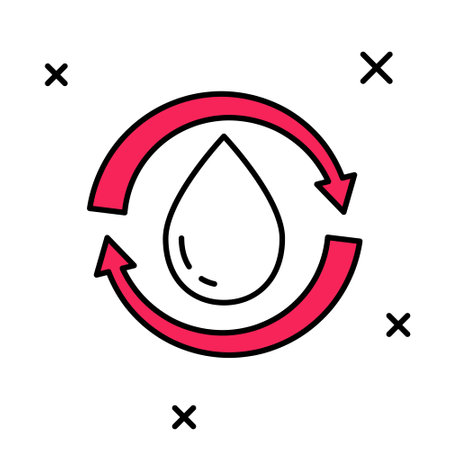 Filled outline Recycle clean aqua icon isolated on white background. Drop of water with sign recycling. Vectorのイラスト素材