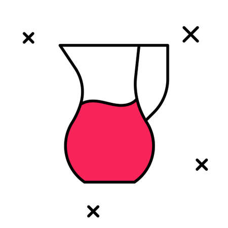 Filled outline Jug glass with water icon isolated on white background. Kettle for water. Glass decanter with drinking water. Vectorのイラスト素材