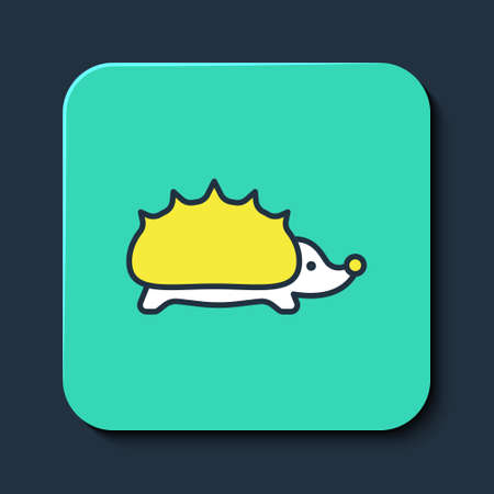 Filled outline Hedgehog icon isolated on blue background. Animal symbol. Turquoise square button. Vectorのイラスト素材
