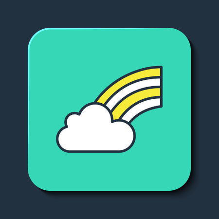 Filled outline Rainbow with cloud icon isolated on blue background. Happy Saint Patricks day. National Irish holiday. Turquoise square button. Vectorのイラスト素材