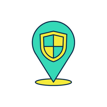 Filled outline Location shield icon isolated on white background. Insurance concept. Guard sign. Security, safety, protection, privacy concept. Vectorのイラスト素材