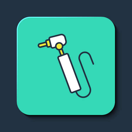 Filled outline Tooth drill icon isolated on blue background. Dental handpiece for drilling and grinding tools. Turquoise square button. Vectorのイラスト素材