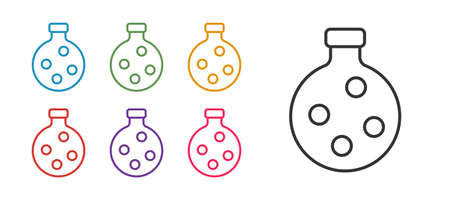 Set line Bottle with potion icon isolated on white background. Flask with magic potion. Happy Halloween party. Set icons colorful. Vectorのイラスト素材