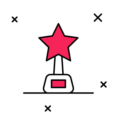 Filled outline Movie trophy icon isolated on white background. Academy award icon. Films and cinema symbol. Vectorのイラスト素材