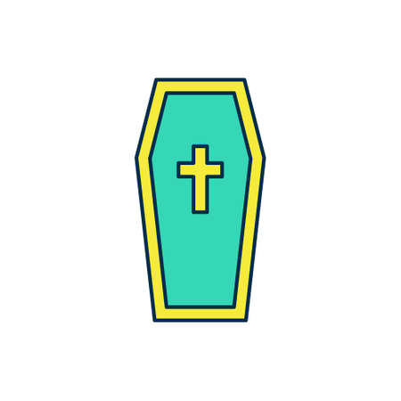 Filled outline Coffin with christian cross icon isolated on white background. Happy Halloween party. Vectorのイラスト素材