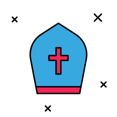 Filled outline Pope hat icon isolated on white background. Christian hat sign. Vectorのイラスト素材
