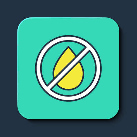Filled outline Water drop forbidden icon isolated on blue background. No water sign. Turquoise square button. Vectorのイラスト素材