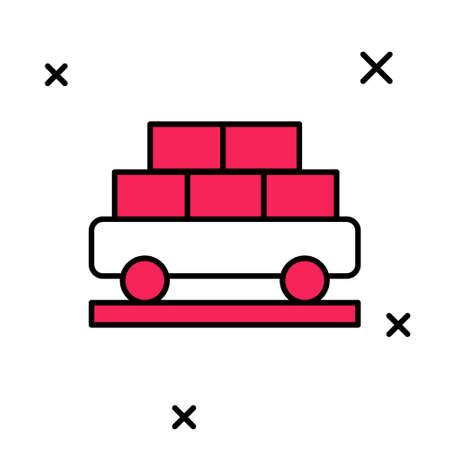 Filled outline Cargo train wagon icon isolated on white background. Full freight car. Railroad transportation. Vectorのイラスト素材