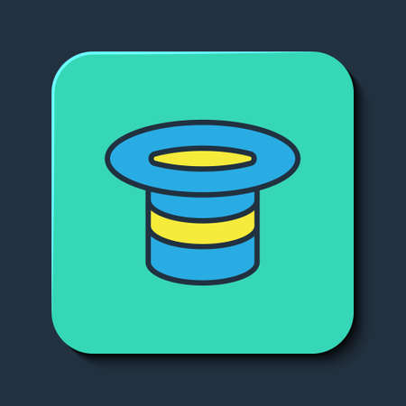 Filled outline Magic hat icon isolated on blue background. Magic trick. Mystery entertainment concept. Turquoise square button. Vectorのイラスト素材