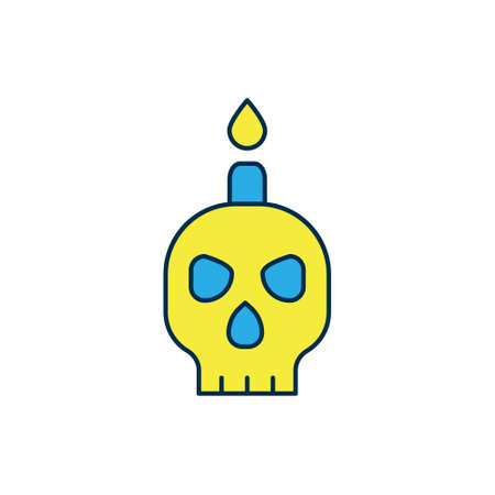 Filled outline Burning candle on a skull icon isolated on white background. Day of dead. Vectorのイラスト素材