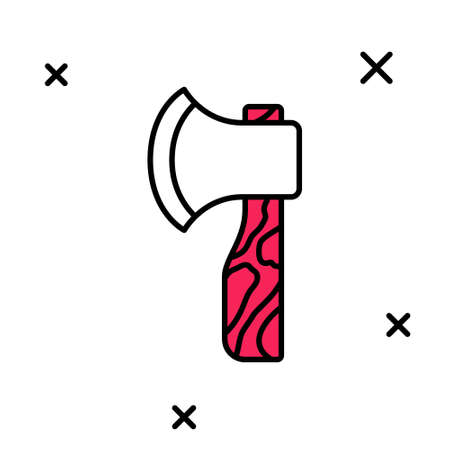 Filled outline Wooden axe icon isolated on white background. Lumberjack axe. Vectorのイラスト素材