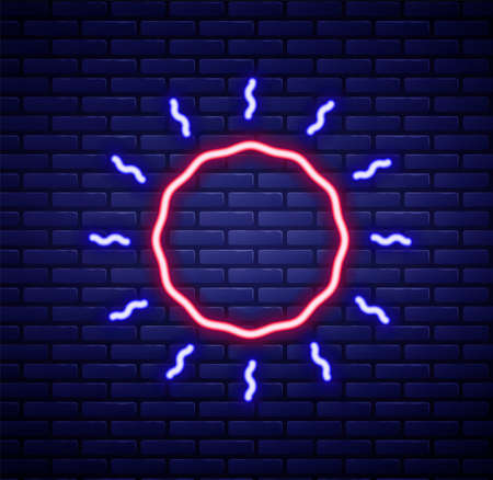 Glowing neon line Sun icon isolated on brick wall background. Colorful outline concept. Vectorのイラスト素材