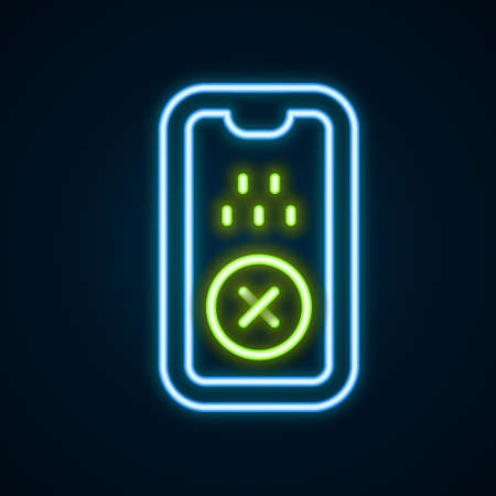 Glowing neon line Taxi mobile app icon isolated on black background. Mobile application taxi. Colorful outline concept. Vectorのイラスト素材