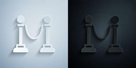 Paper cut Rope barrier icon isolated on grey and black background. VIP event, luxury celebration. Celebrity party entrance. Paper art style. Vectorのイラスト素材