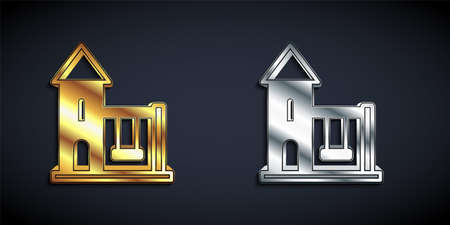Gold and silver Swing for kids summer games on playground icon isolated on black background. Outdoor entertainment equipment. Long shadow style. Vectorのイラスト素材