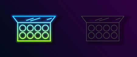 Glowing neon line Makeup powder with mirror icon isolated on black background. Vectorのイラスト素材