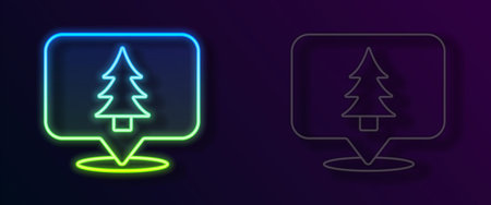 Glowing neon line Location of the forest on a map icon isolated on black background. Vectorのイラスト素材